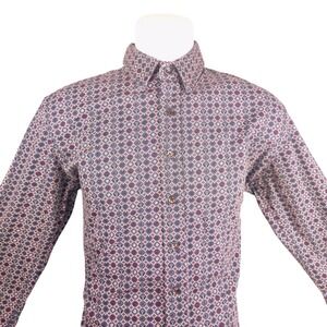 Buttercloth Mens Tall Fit Long Sleeve Button Down Shirt Navy Red Gauge Print M